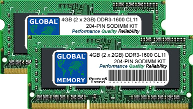 4GB (2 x 2GB) DDR3 1600MHz PC3-12800 204-PIN SODIMM MEMORY RAM KIT FOR TOSHIBA LAPTOPS/NOTEBOOKS
